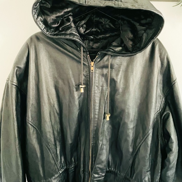 Wilsons Black Leather Toggle Long Hood Jacket XL - Picture 3 of 6